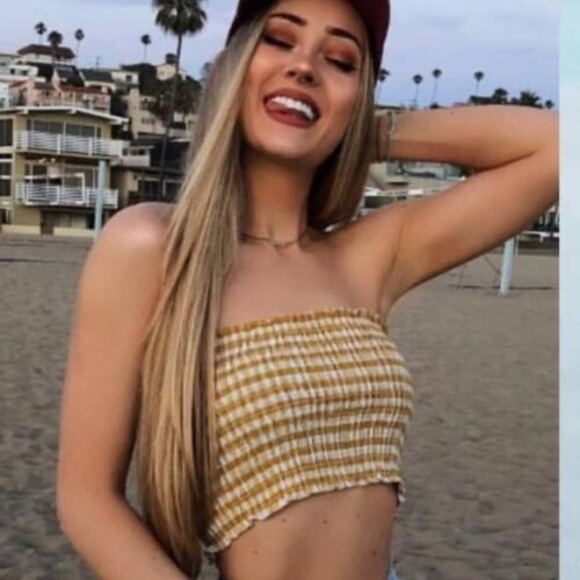 Brandy Melville Tops - Brandy Melville Kessy Tube Top Gingham Smocked Bandeau Crop